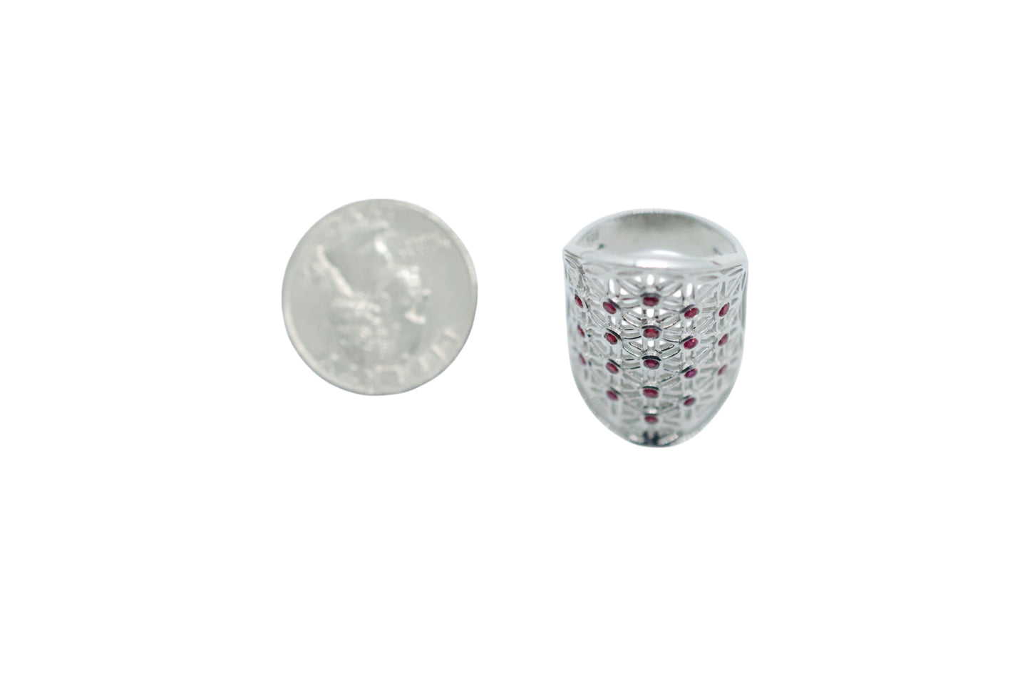 Red Ruby Flower of Life Silver Ring Size 8
