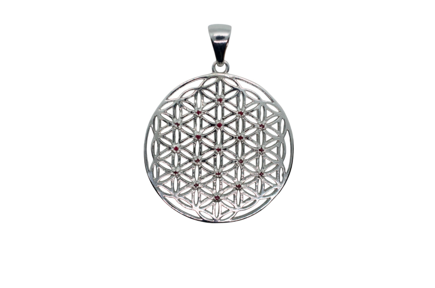Seed Garnet Silver Flower of Life Necklace