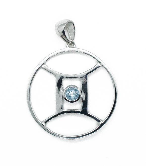 Gemini Astrology Horoscope Zodiac Silver & Aquamarine Necklace