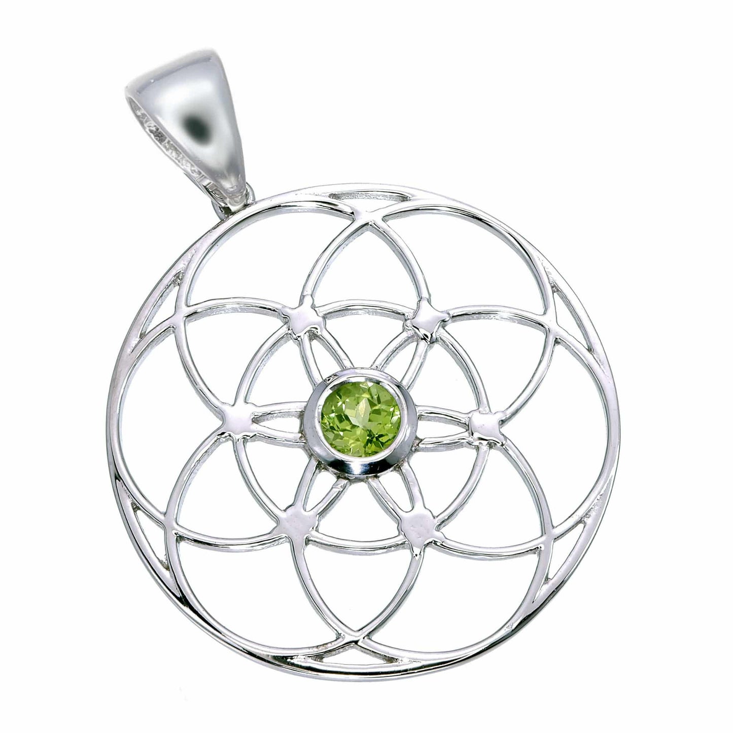 Seed of Life Sterling Silver Pendant with Green Peridot