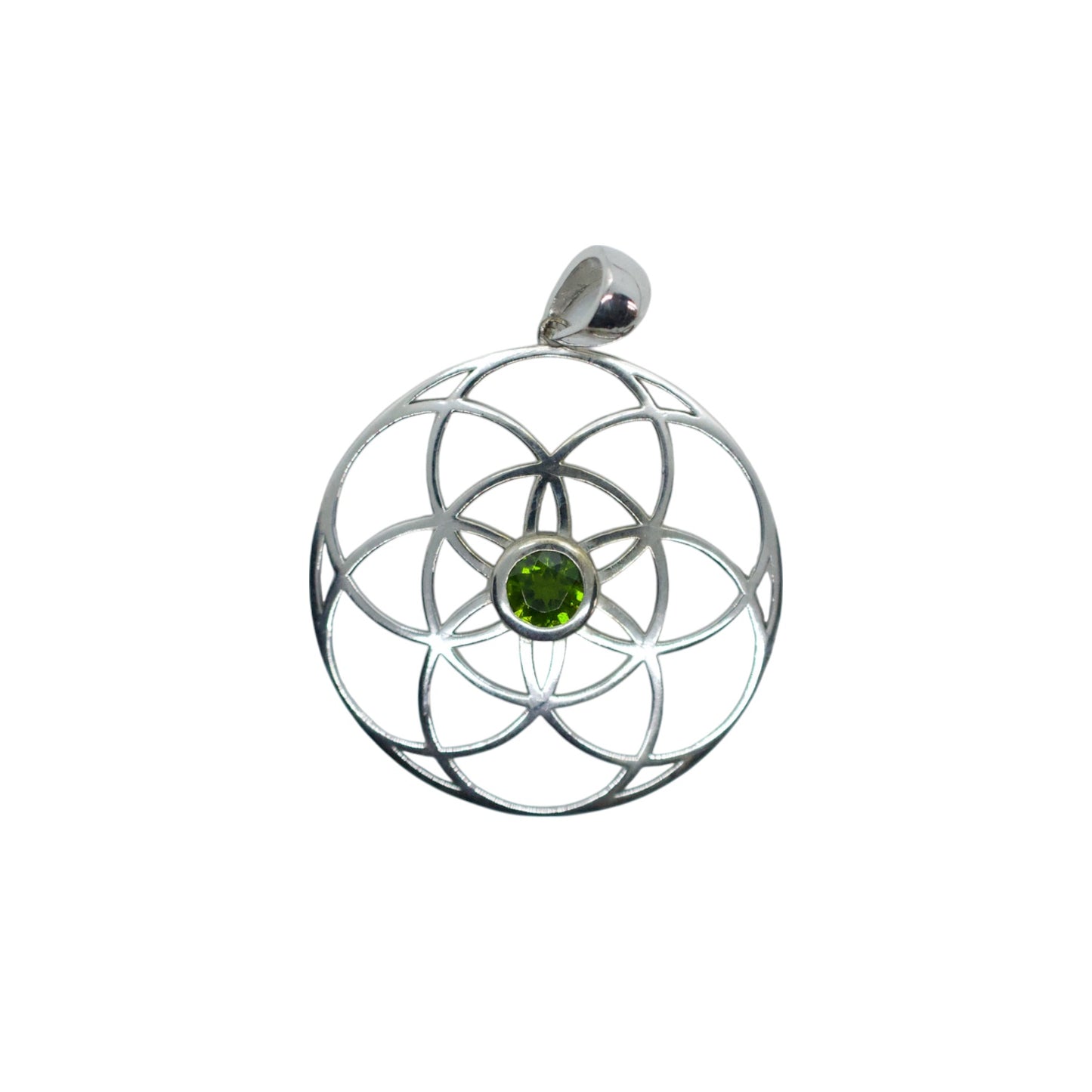 Green Chrome Diopside Sterling Silver Seed of Life Pendant