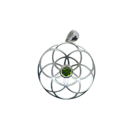 Green Chrome Diopside Sterling Silver Seed of Life Pendant