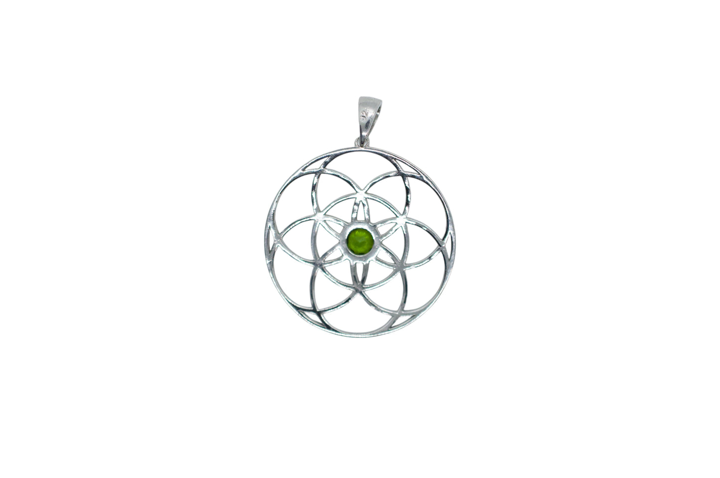 Green Chrome Diopside Sterling Silver Seed of Life Pendant