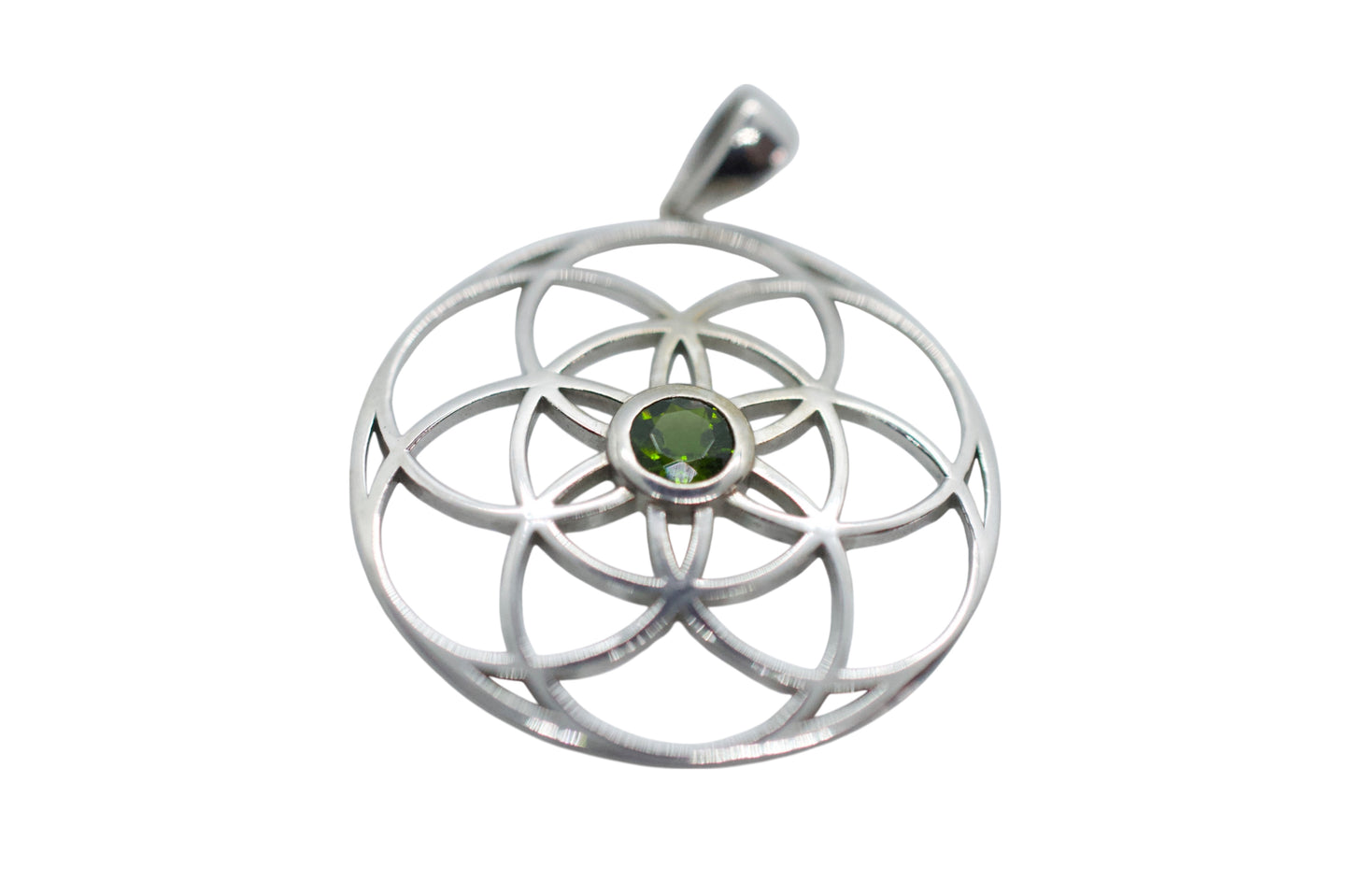 Green Chrome Diopside Sterling Silver Seed of Life Pendant