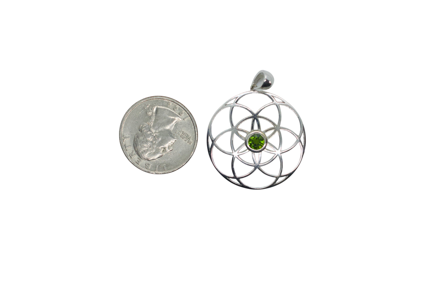 Green Chrome Diopside Sterling Silver Seed of Life Pendant