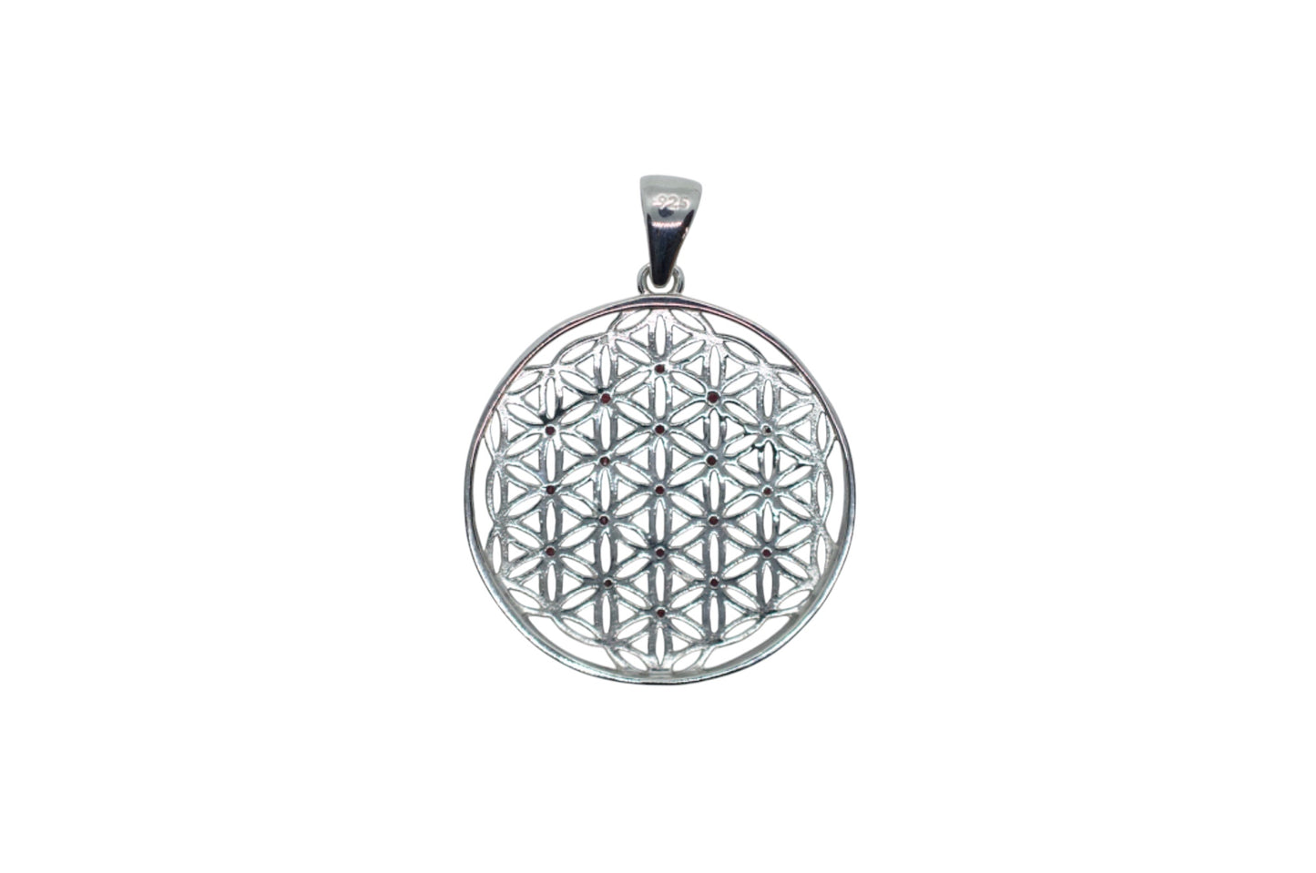 Seed Garnet Silver Flower of Life Necklace