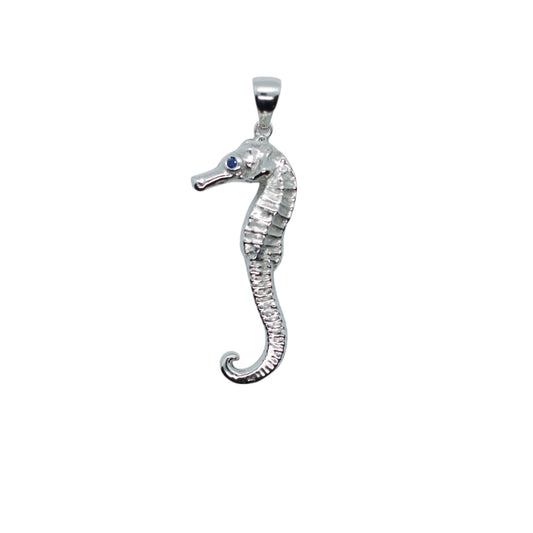 Blue Sapphire Silver Seahorse Necklace