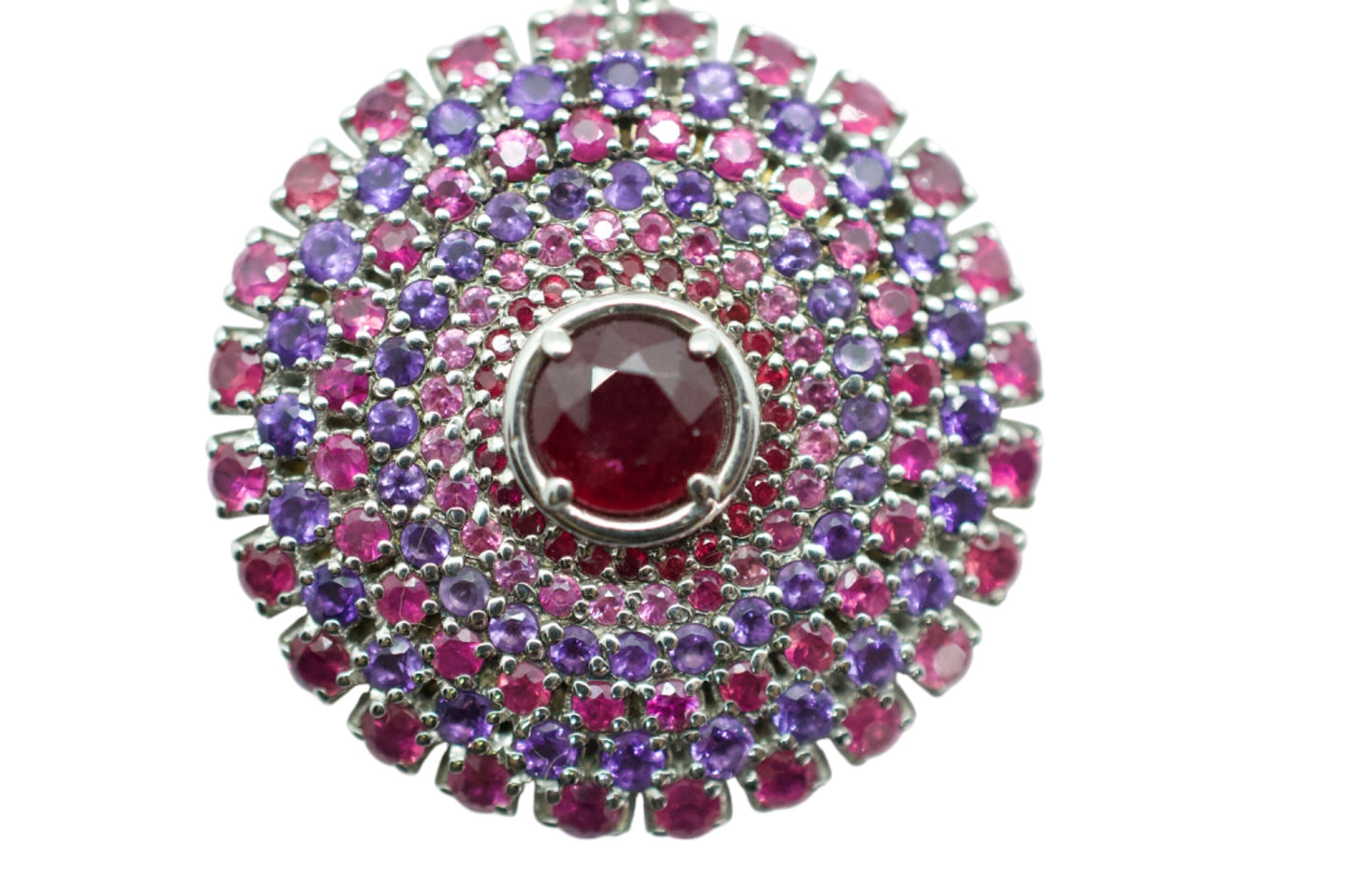 Metta Amethyst & Garnet Silver Mandala Necklace