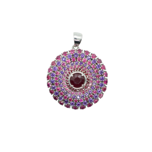 Metta Amethyst & Garnet Silver Mandala Necklace