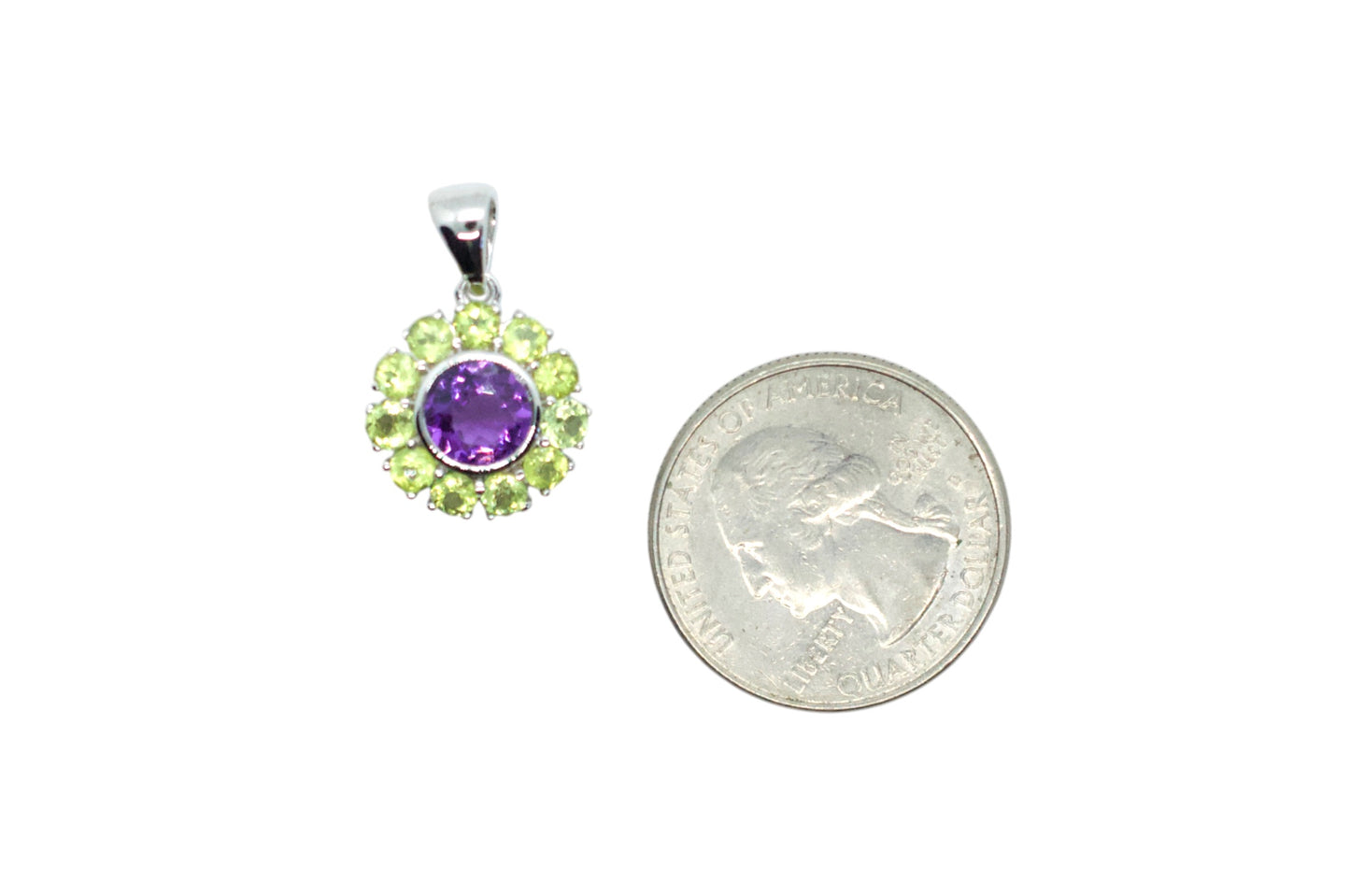 Amethyst & Peridot Sterling Silver Mini Mandala Necklace