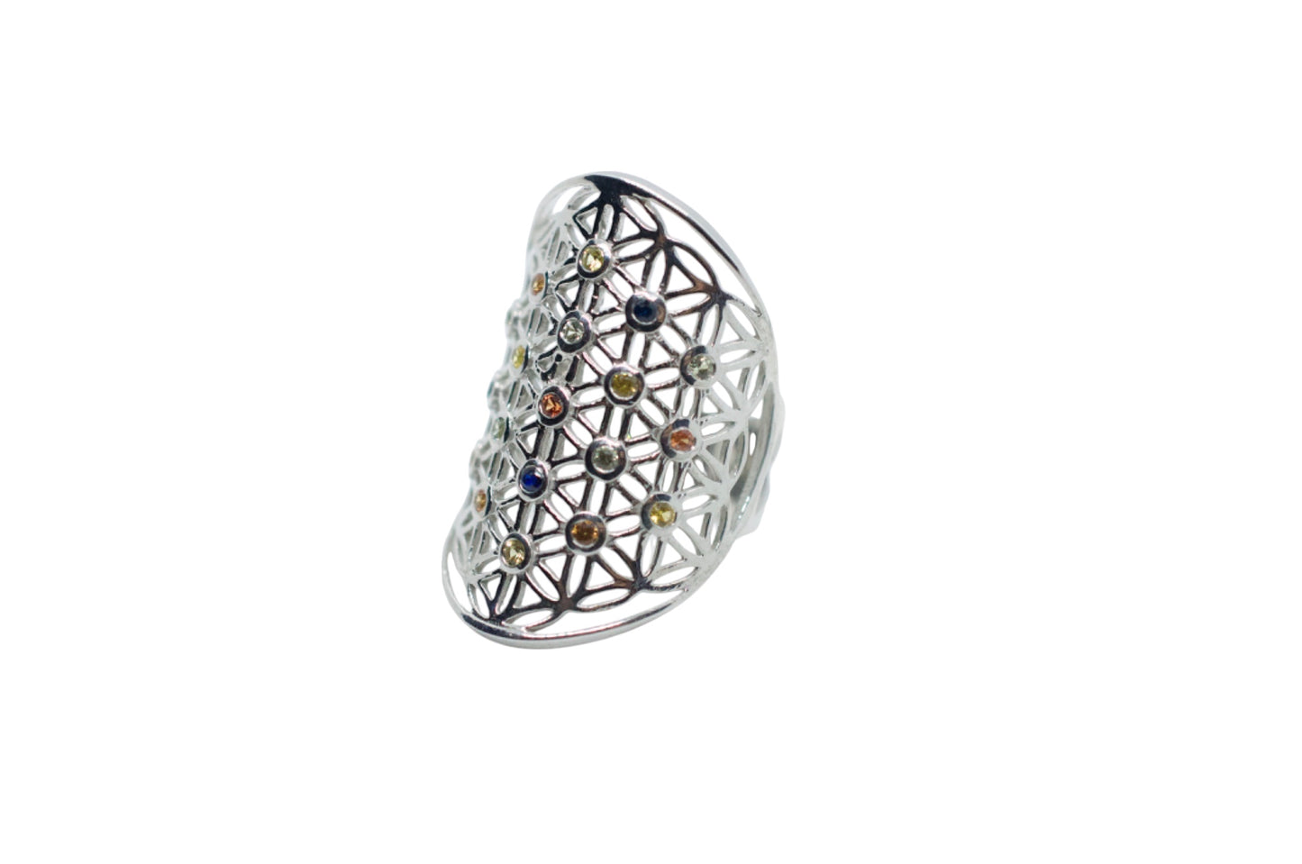 Sapphire Flower of Life Silver Ring Size 9