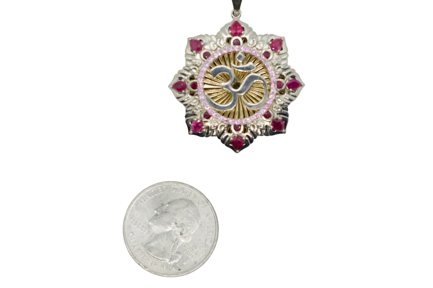 Om Garden Silver, Gold plated, Light Pink Sapphire, & Ruby Pendant