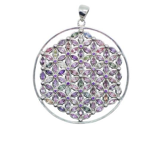 Marquis Pastel Sapphire Flower of Life Sterling Silver Necklace