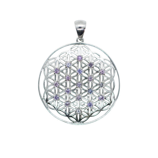 Tanzanite Flower of Life Silver Pendant Necklace
