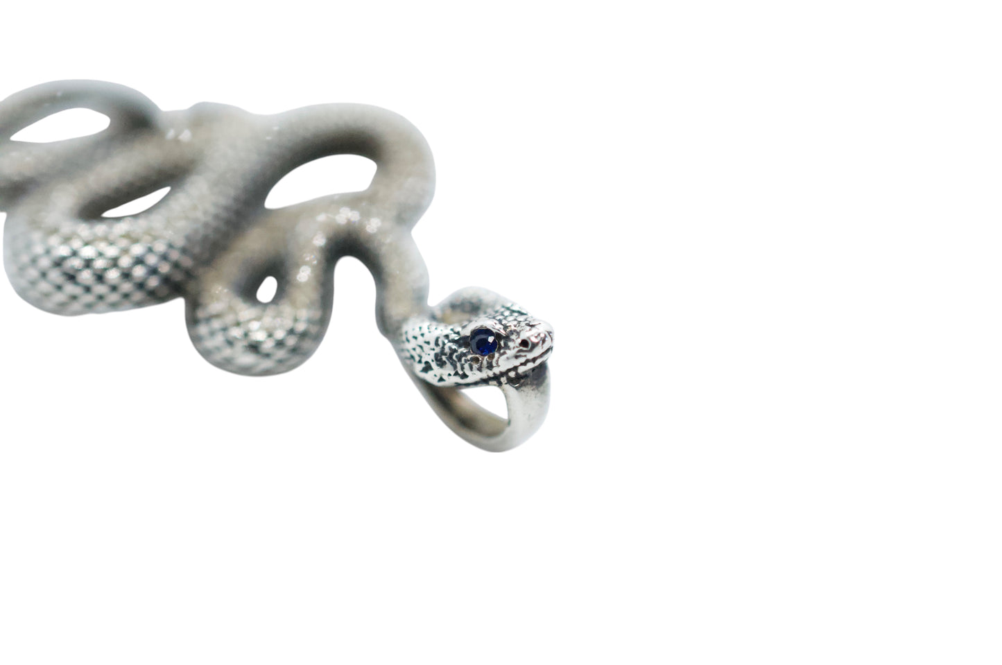 White Zircon Sterling Silver Rattlesnake Diamondback Pendant