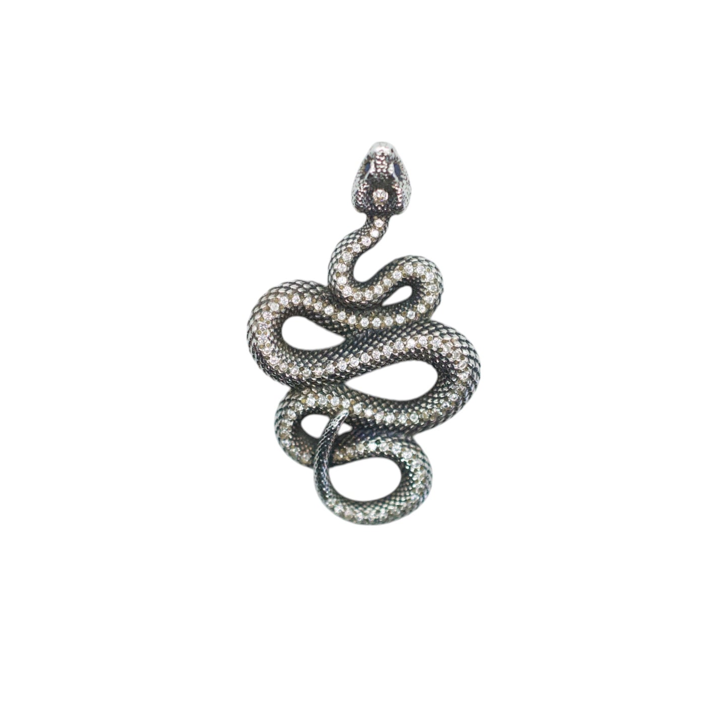 White Zircon Sterling Silver Rattlesnake Diamondback Pendant