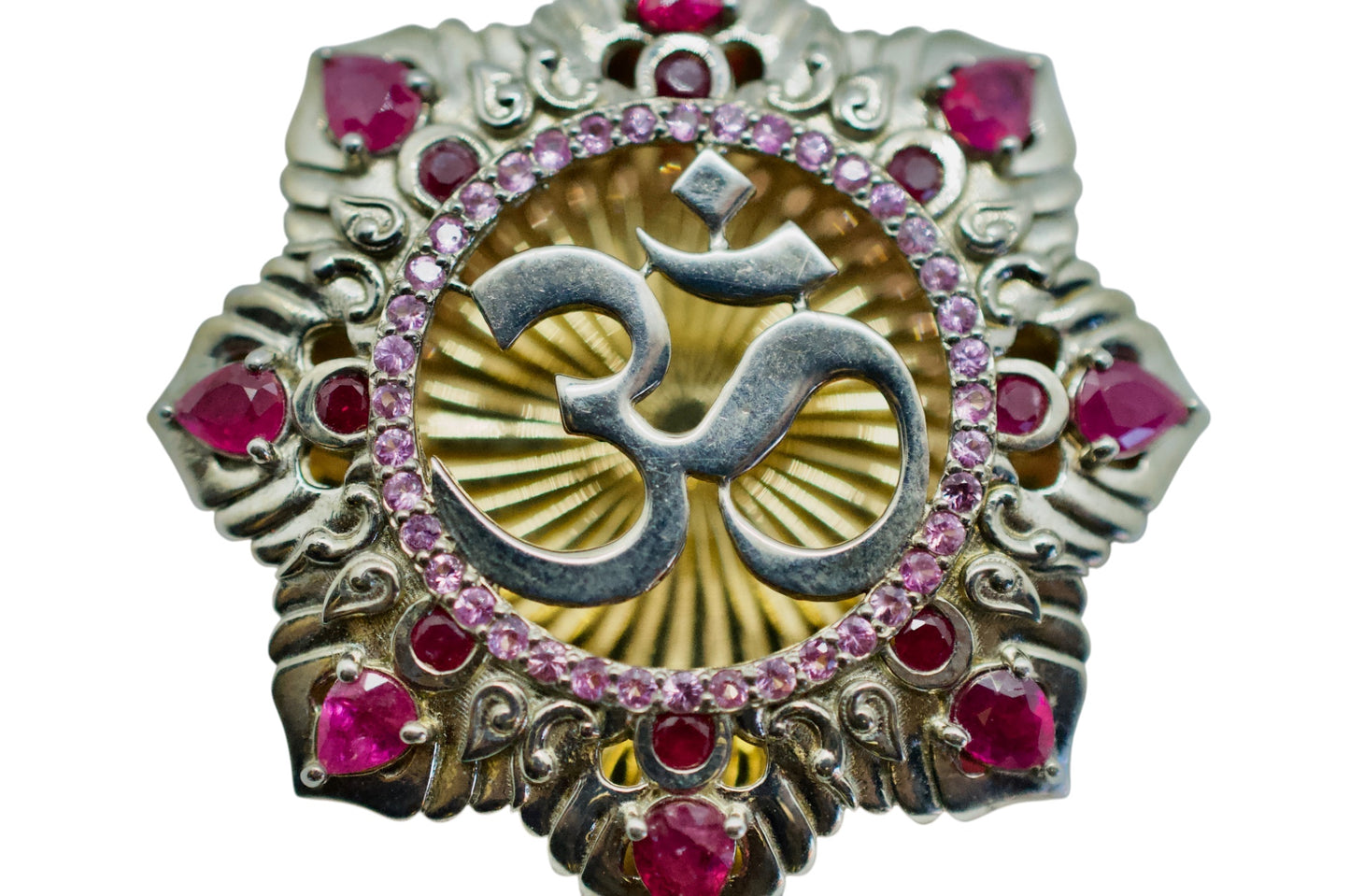 Om Garden Silver, Gold plated, Light Pink Sapphire, & Ruby Pendant