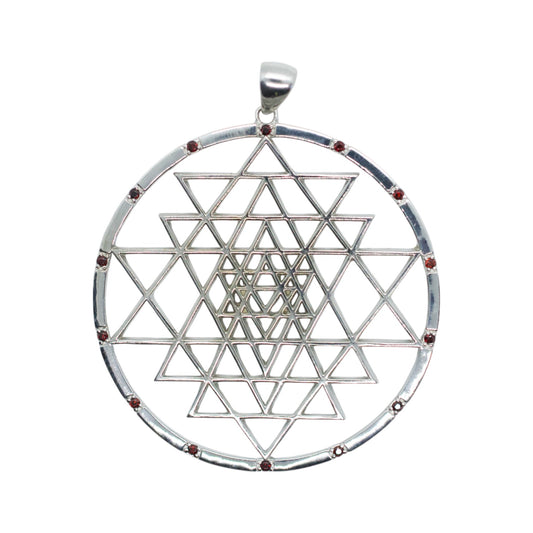 Ruby Sri Yantra Silver Necklace