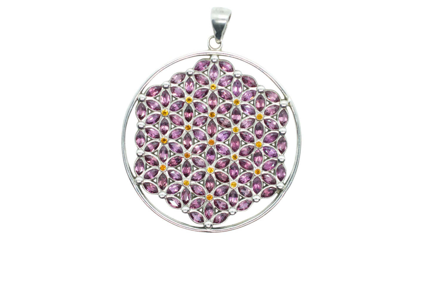 Marquis Sapphire Flower of Life Sterling Silver Necklace