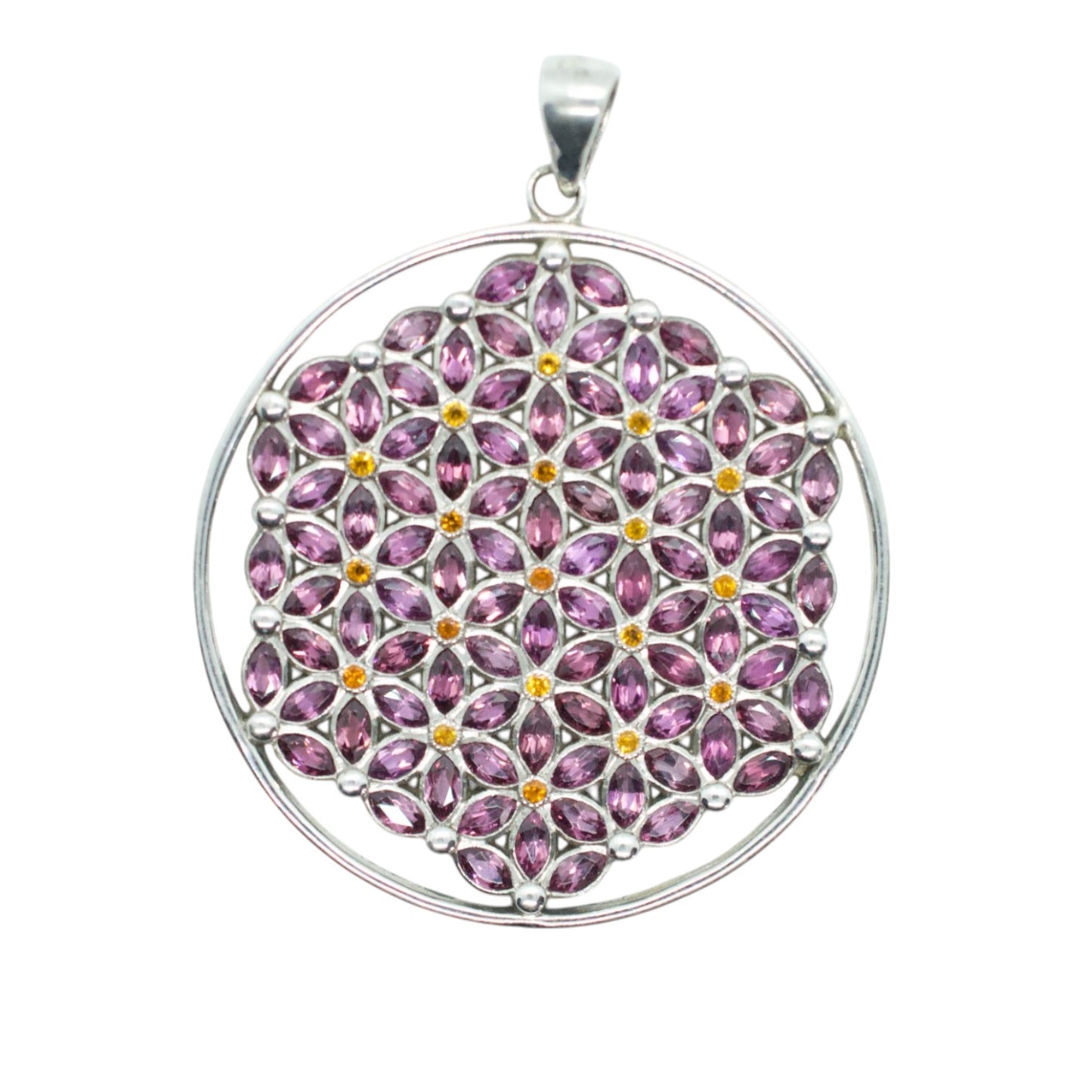 Marquis Sapphire Flower of Life Sterling Silver Necklace