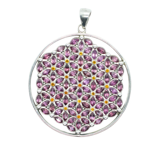 Amethyst Flower of Life Sterling Silver Necklace