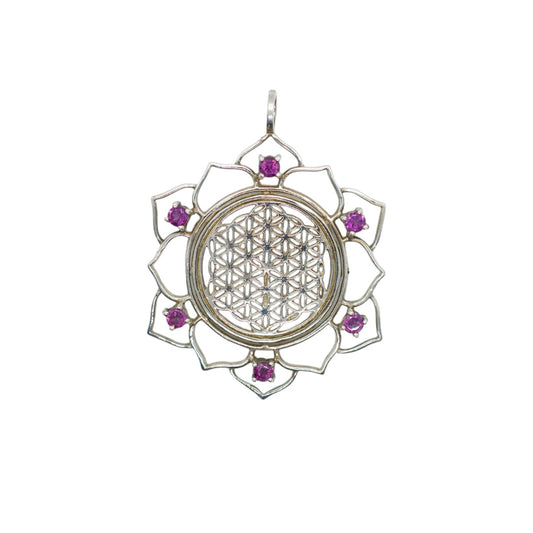 Flower of Life in Lotus Sapphire Sterling Silver Necklace