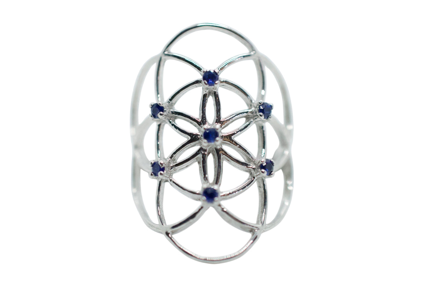 Seed of Life Blue Sapphire Sterling Silver Ring