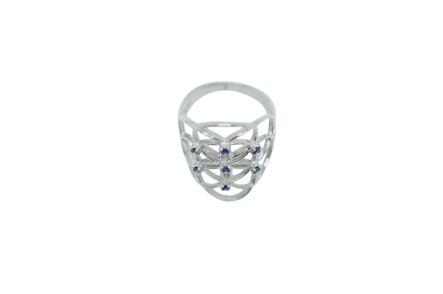 Seed of Life Blue Sapphire Sterling Silver Ring