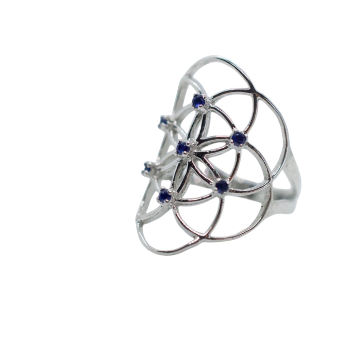 Seed of Life Blue Sapphire Sterling Silver Ring