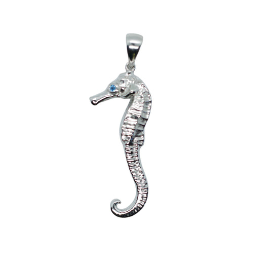 Aquamarine Silver Seahorse Necklace