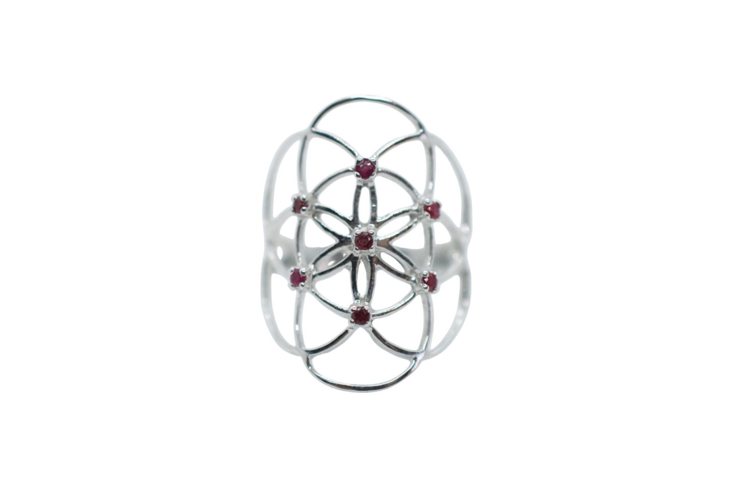 Seed of Life Red Ruby Sterling Silver Ring