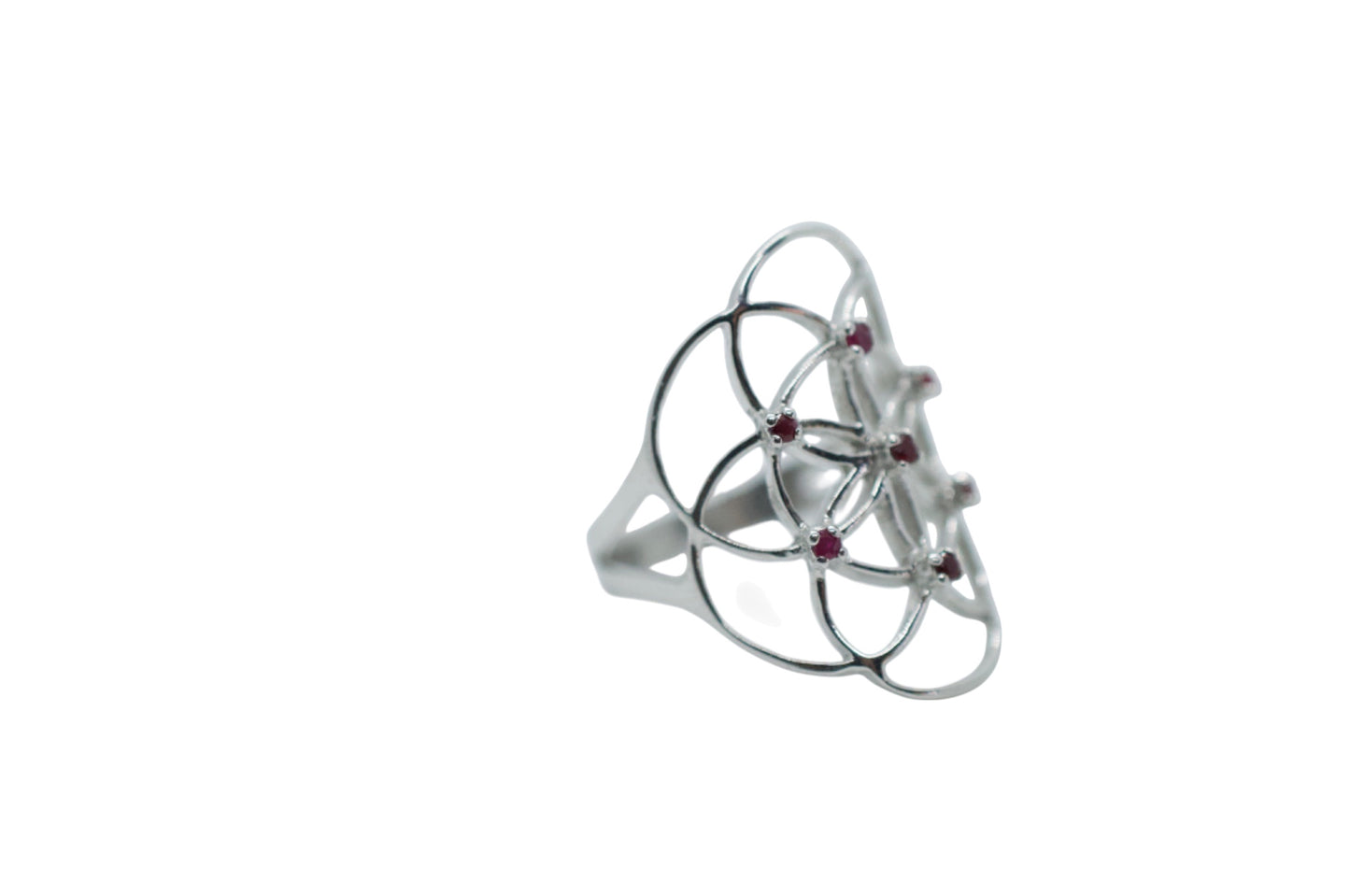 Seed of Life Red Ruby Sterling Silver Ring