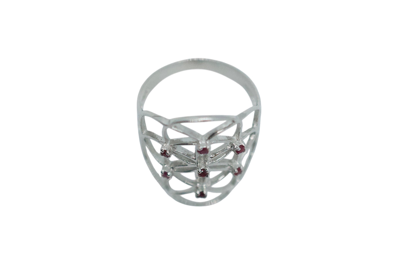 Seed of Life Red Ruby Sterling Silver Ring