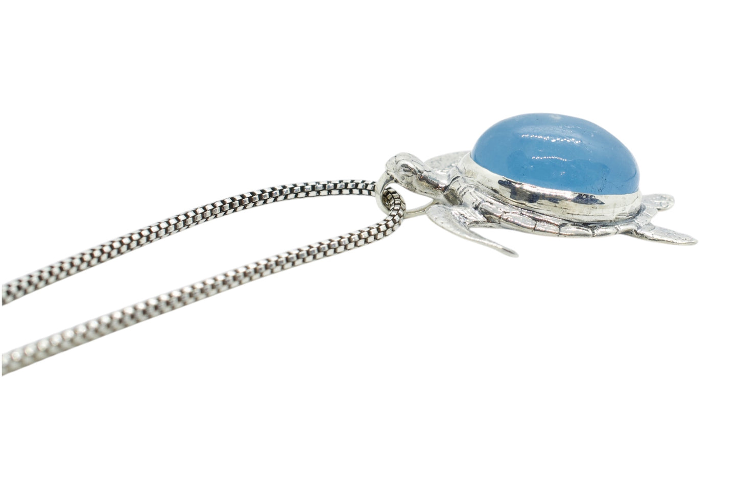 Aquamarine Silver Turtle Pendant | Ocean-Inspired Sterling Silver Jewelry