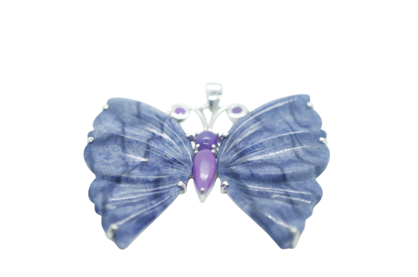 Sugilite Purple Butterfly & Dumortierite Sterling Silver Necklace