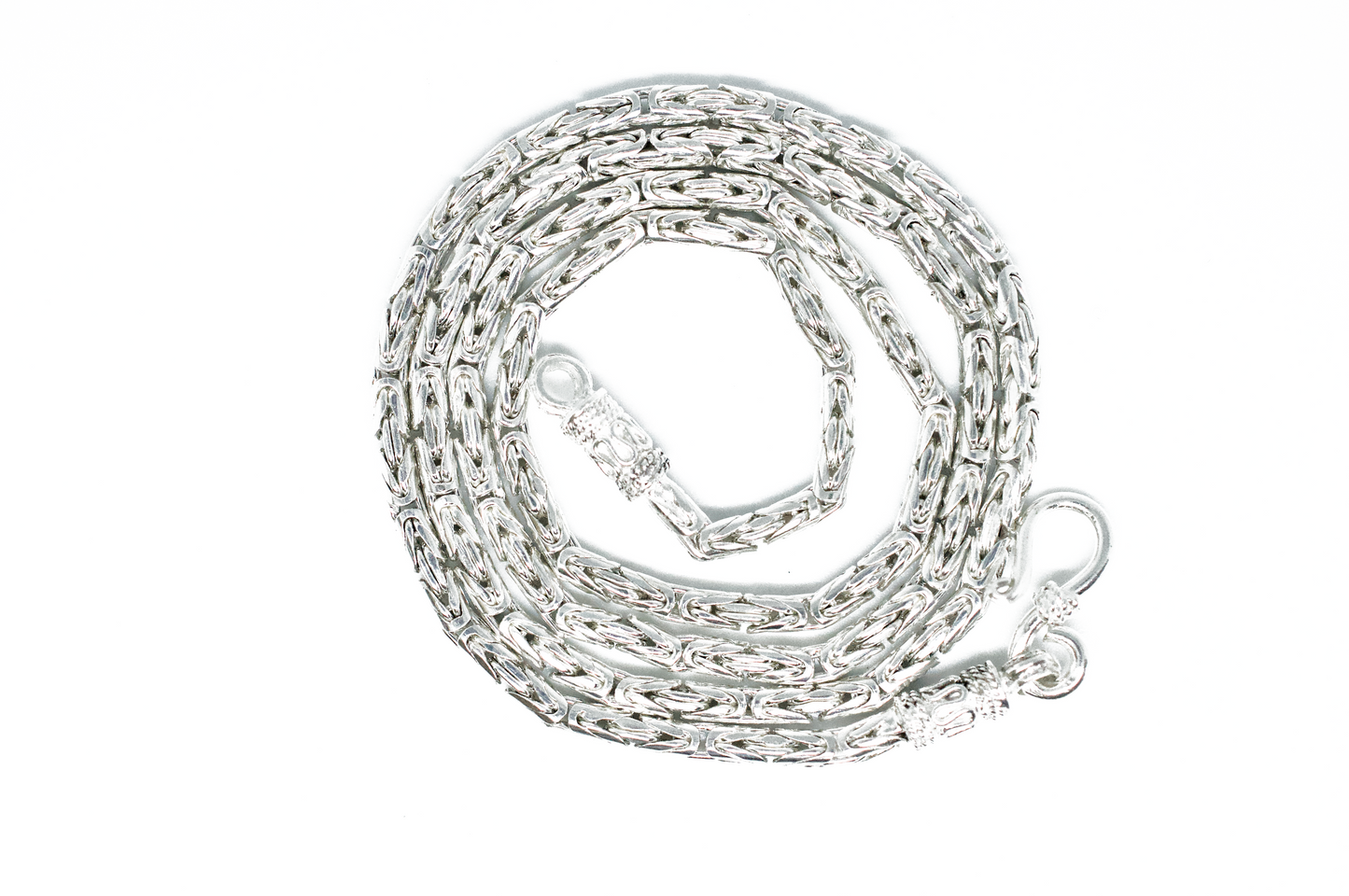 Silver Bali Byzantine weave chain necklace, 22 inches in length.