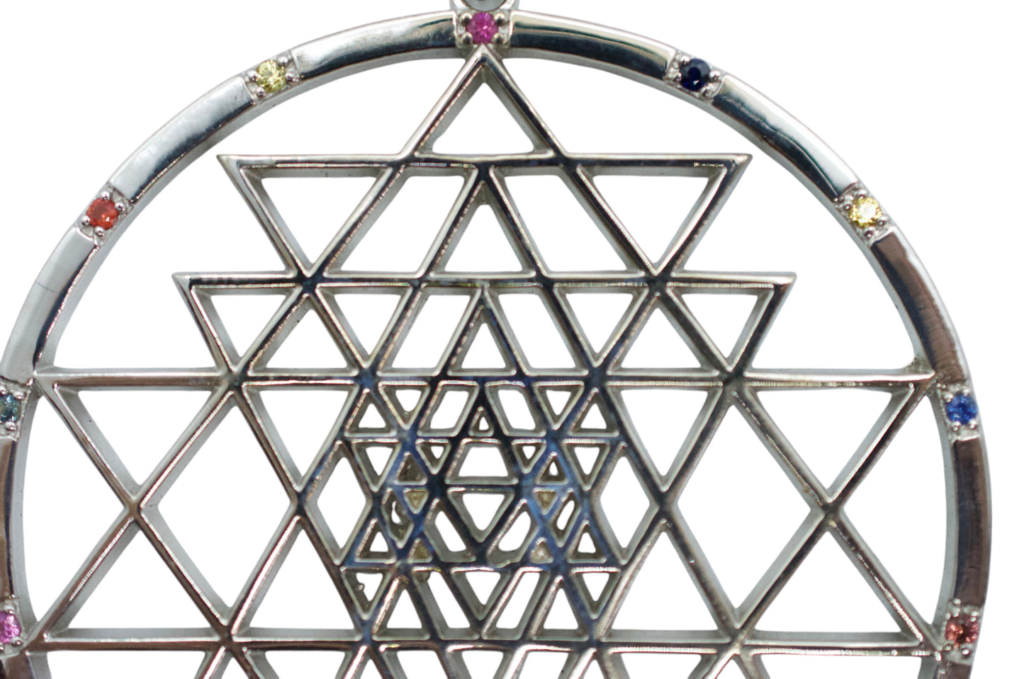 Sapphire Sri Yantra Silver Necklace XL