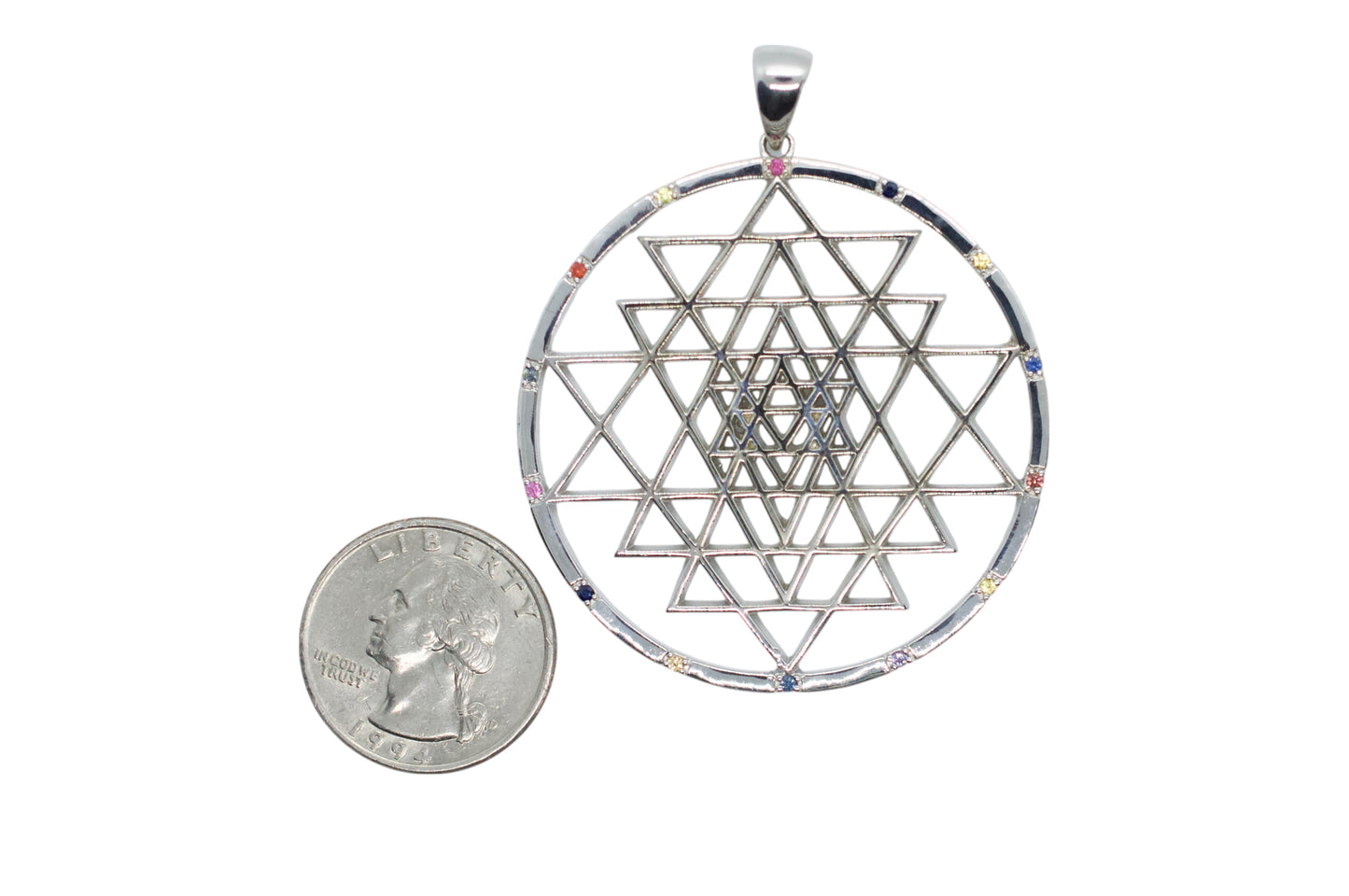 Sapphire Sri Yantra Silver Necklace XL