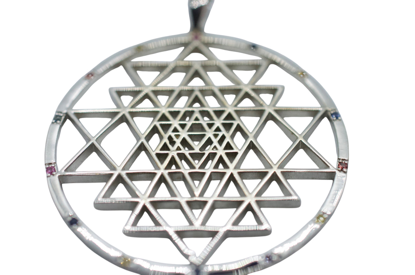 Sapphire Sri Yantra Silver Necklace XL