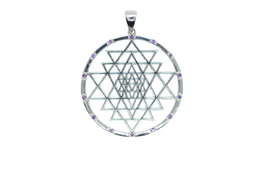 Sri Yantra Necklace with Amethyst in Silver
