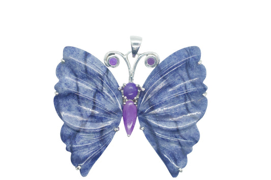 Sugilite Purple Butterfly & Dumortierite Sterling Silver Necklace