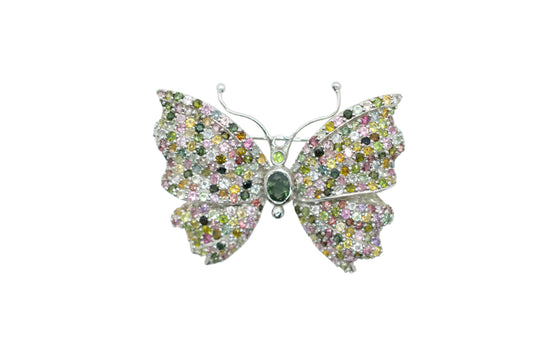 Tourmaline Silver Butterfly Pin