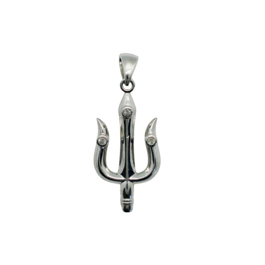 Shiva's Trishul Trident Sterling Silver Pendant Double Sided Natural White Zircon