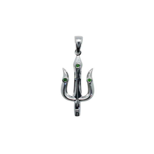 Shiva's Trishul Trident Sterling Silver Pendant Double Sided Tsavorite