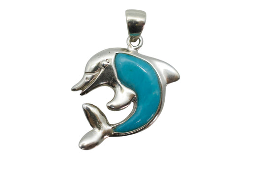 Turquoise Silver Dolphin Pendant Necklace