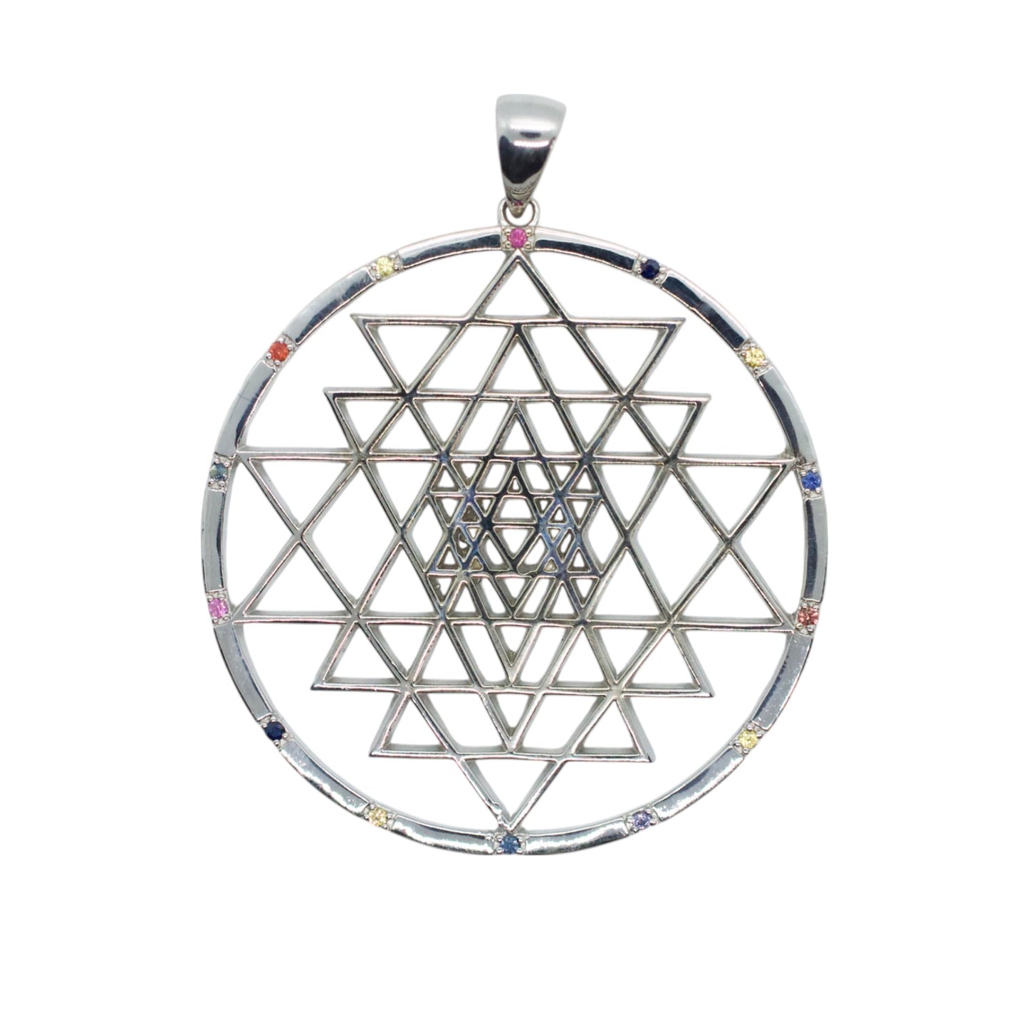 Sapphire Sri Yantra Silver Necklace XL
