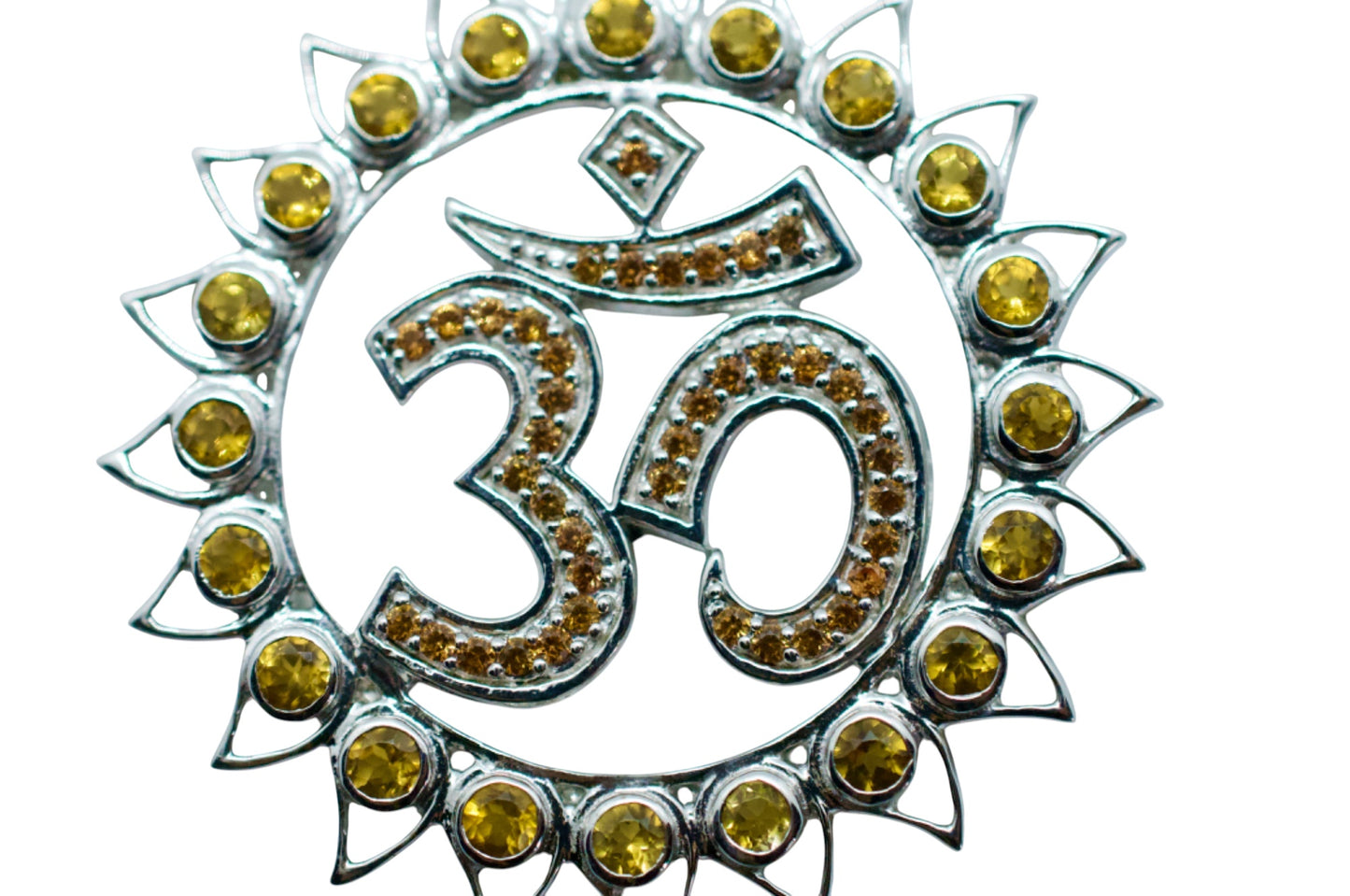 Om Shanti Lotus Gemmed Sterling Silver Pendant Citrine & Yellow Sapphire