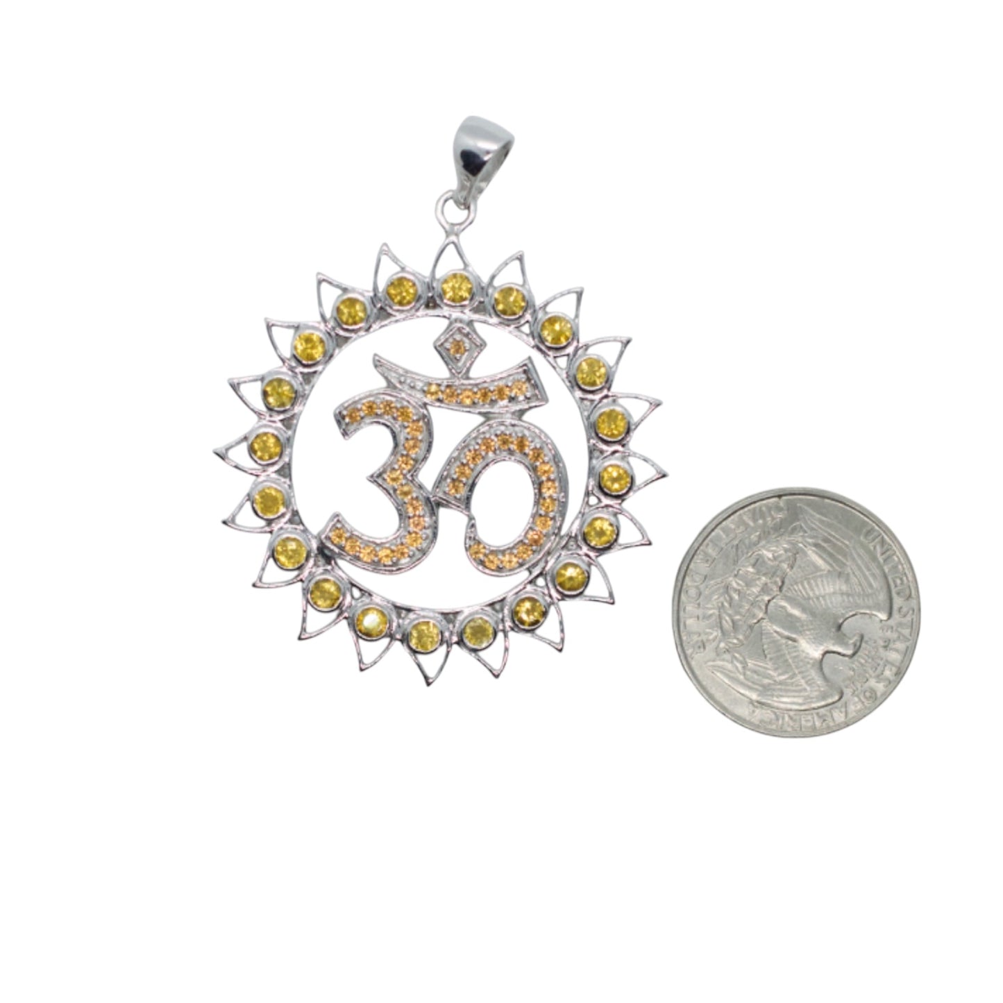 Om Shanti Lotus Gemmed Sterling Silver Pendant Citrine & Yellow Sapphire