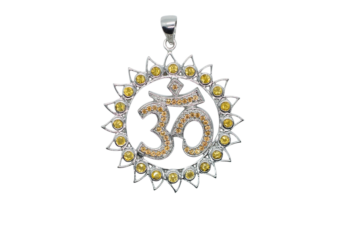 Om Shanti Lotus Gemmed Sterling Silver Pendant Citrine & Yellow Sapphire