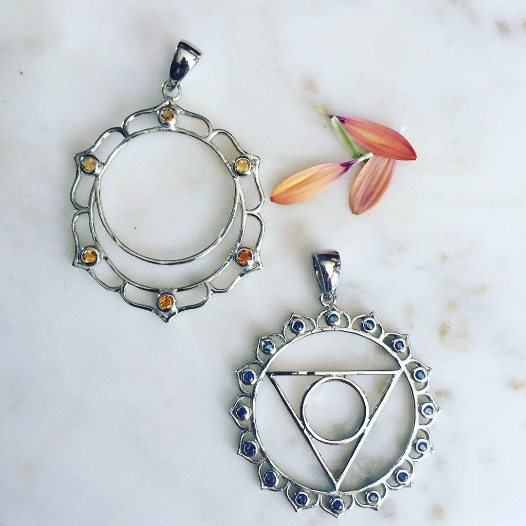 7 Chakras: Sterling Silver Blue Sapphire Vishuddha Throat Chakra Pendant